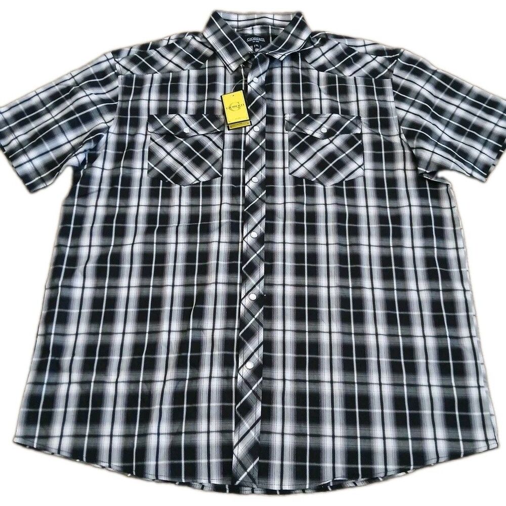 Gioberti Western Shirt Mens XL Black Plaid Pearl Snap Cowboy Rockabilly NWT